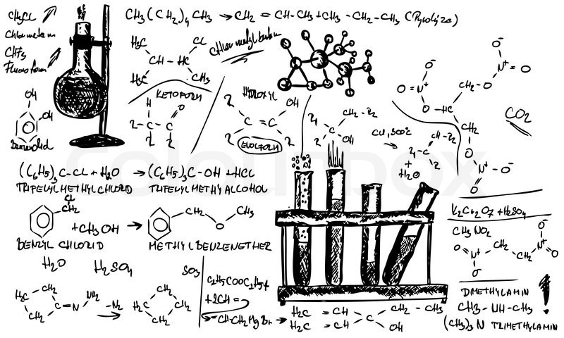 Vector Hand Zeichnen Organische Chemie Im Hintergrund Stock Vektor