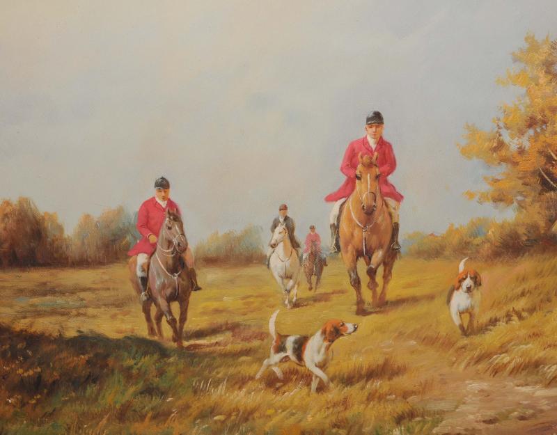 Signed Oil Painting English Hunt Scene Fox Hunting Rural Landscape Art