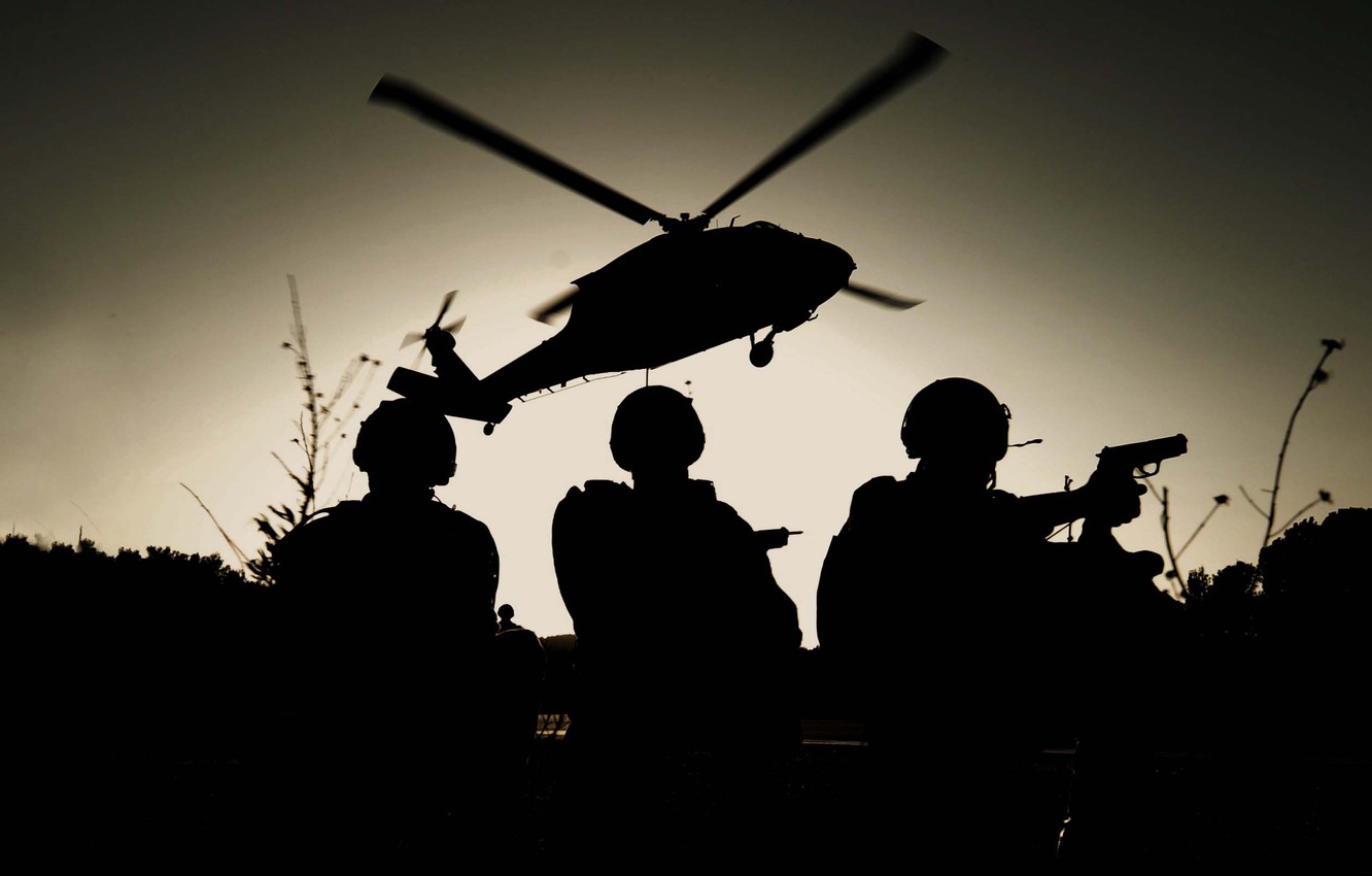 Wallpaper Helicopter Soldiers Silhouettes Special Forces