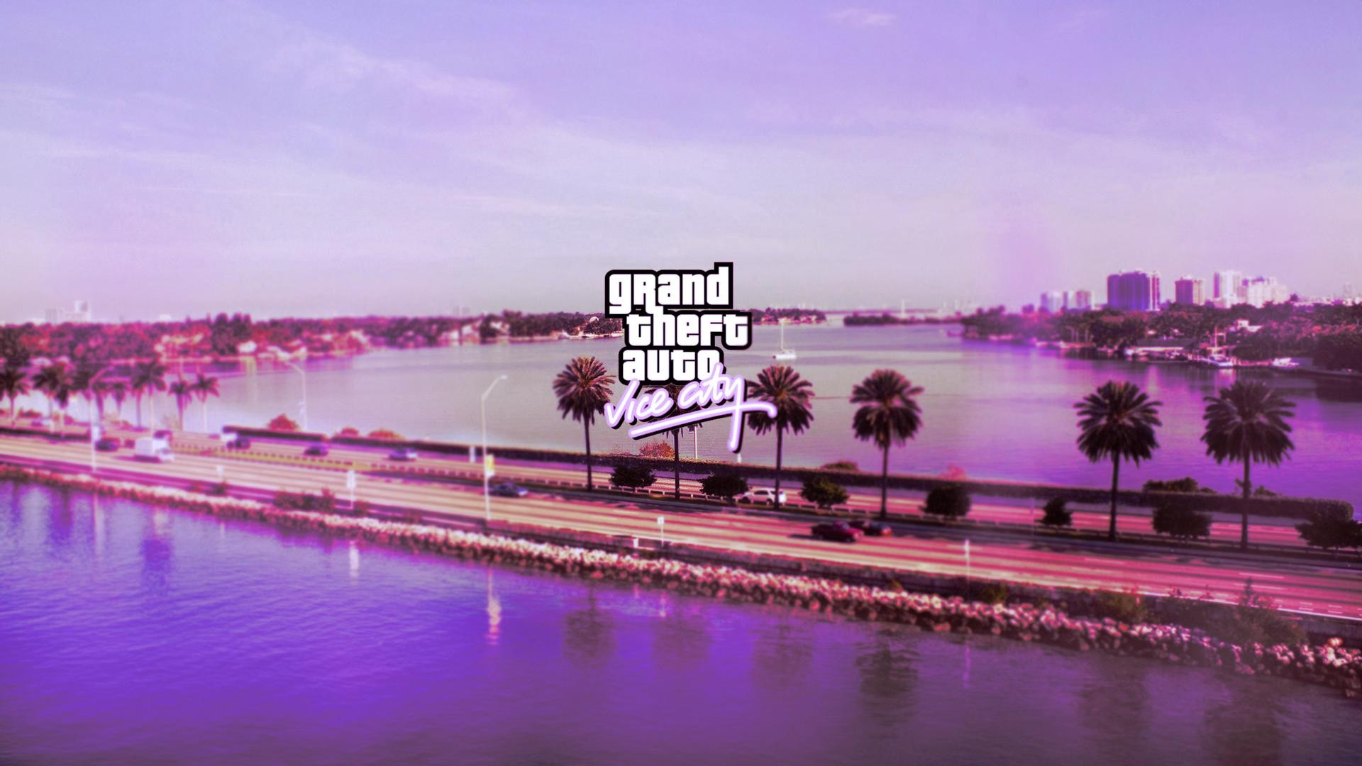Grand Theft Auto Vice City Road Pink Logo Sea Lake Pc Gaming