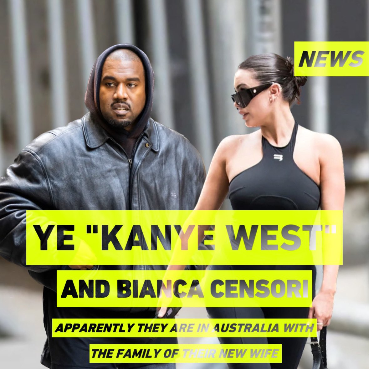 Kanye West and Bianca Censori walking together in Australia
