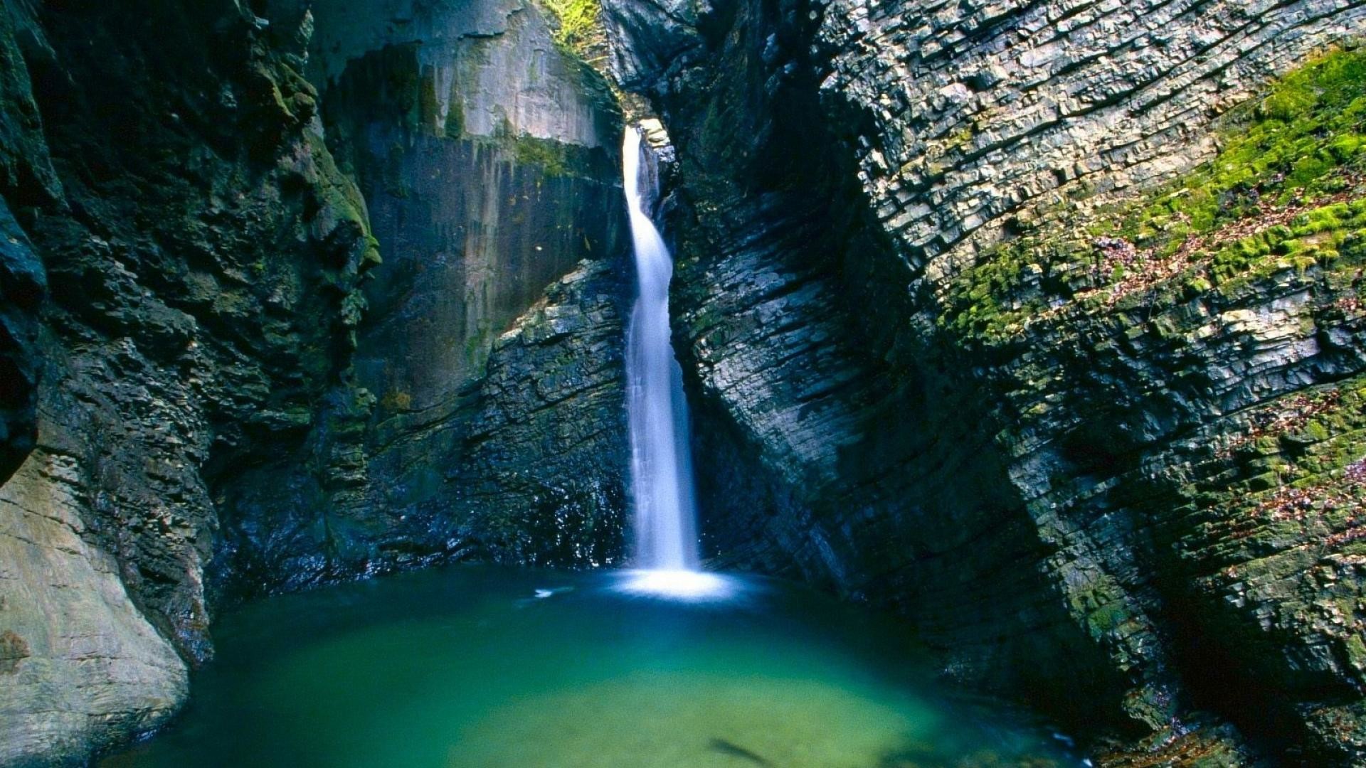 HD Waterfall in a Narrow Gorge