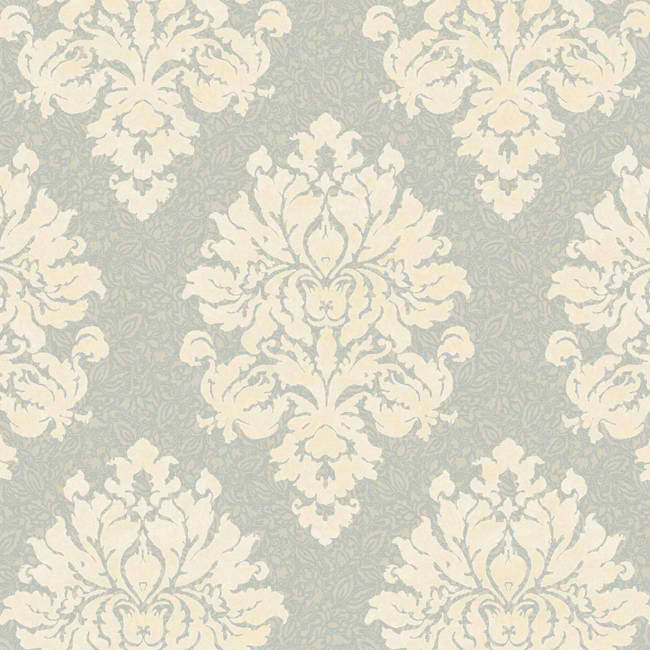 Silver Cream Gg4758 Raised Floral Thread Damask Wallpaper