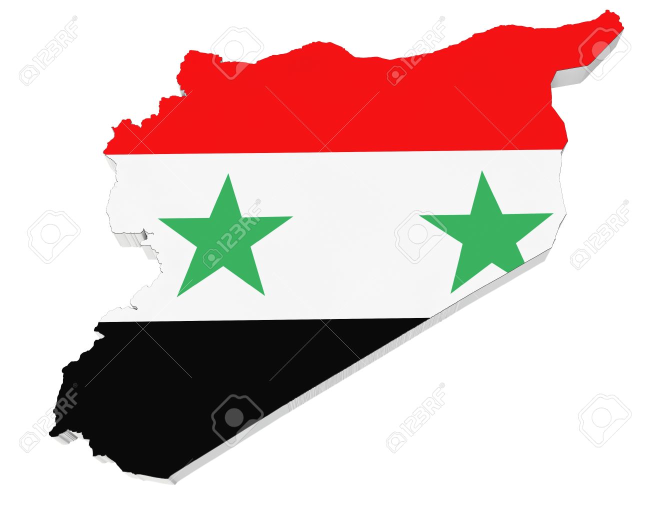 Map Of Syria In Flag Colors On A White Background Stock