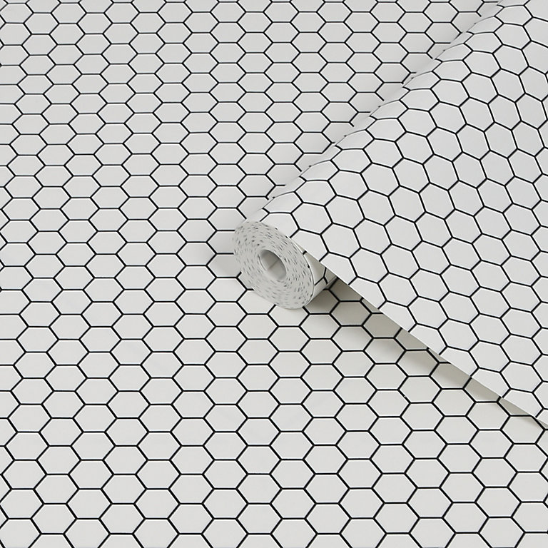 Contour Black White Hexagon Lattice Tile Effect Textured