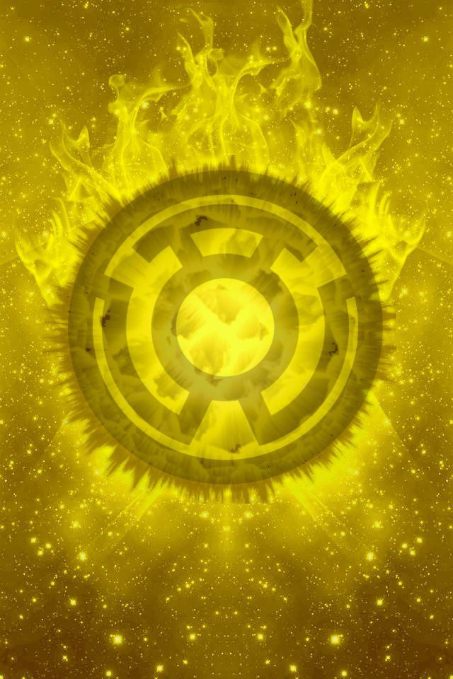 DC comics Sinestro Corp aka the Yellow Lanterns symbol on fire
