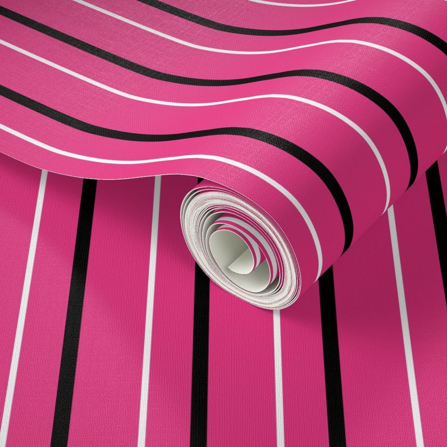 Hot Pink Black White Stripes By Gingezel Wallpaper
