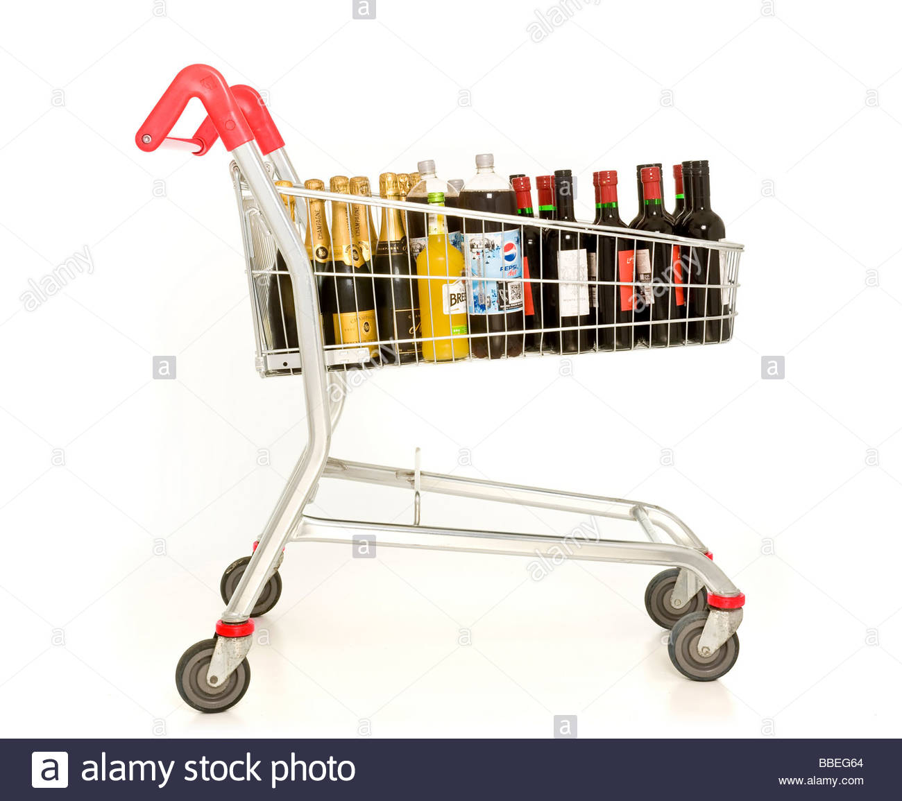 Supermarket Shopping Trolley Filled With Wine Champagne And Other