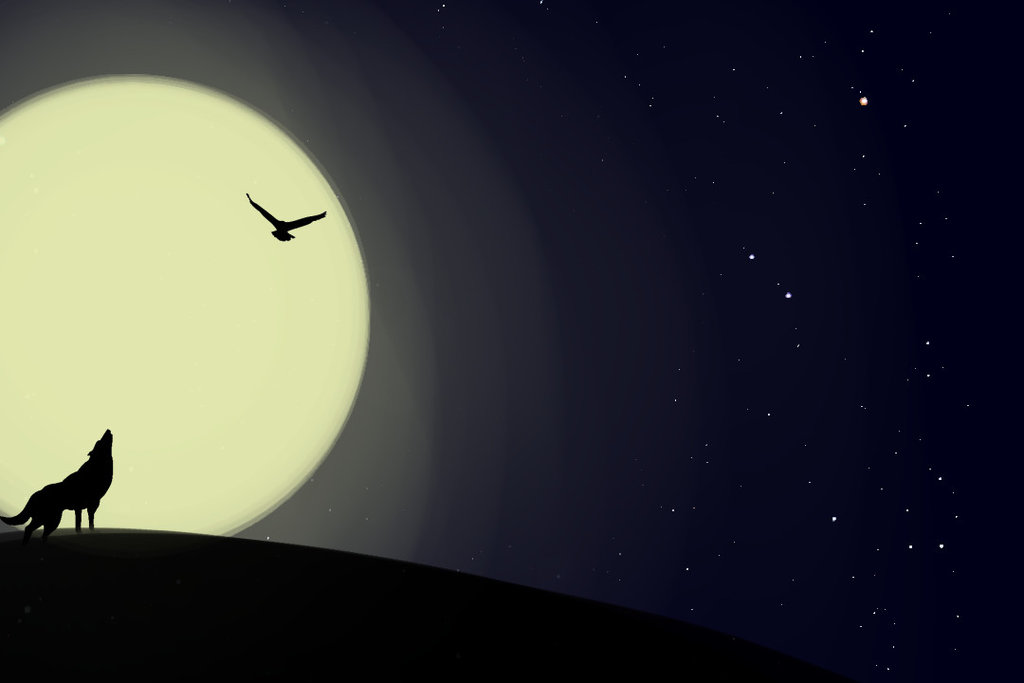 The Eagle The Wolf and The Moon  Desktop Wallpaper by Blazingocean on