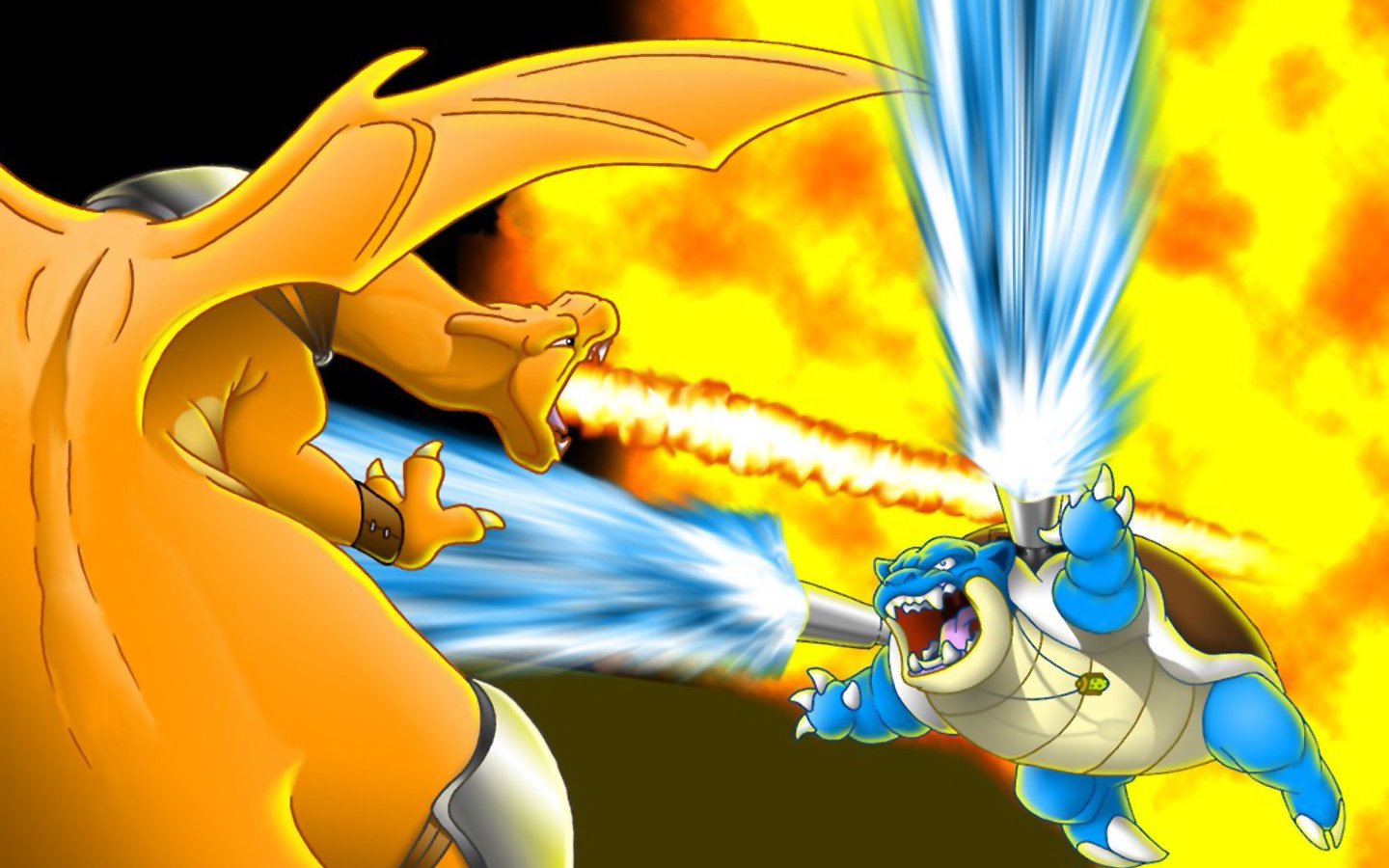Pokemon Yellow Blastoise Battles Charizard Wallpaper