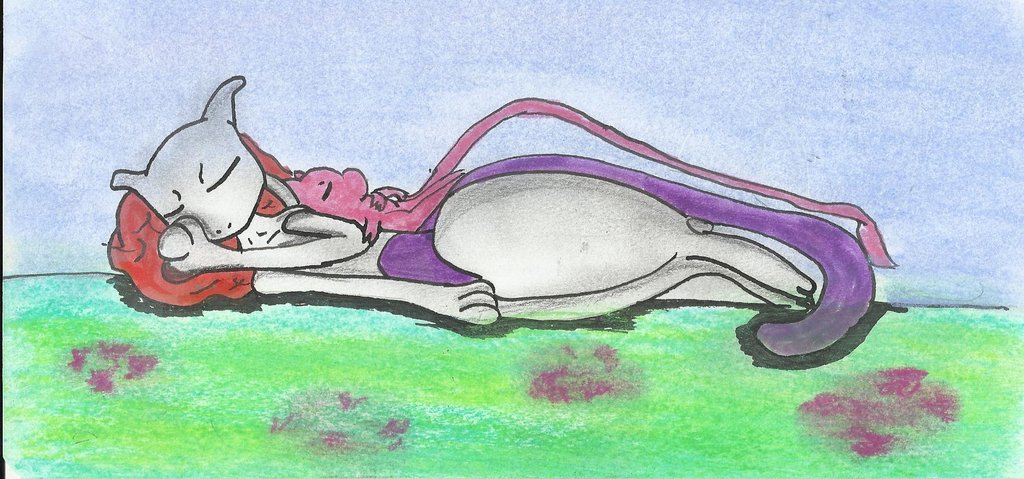Mew And Mewtwo Are Sleeping By Friezamangas