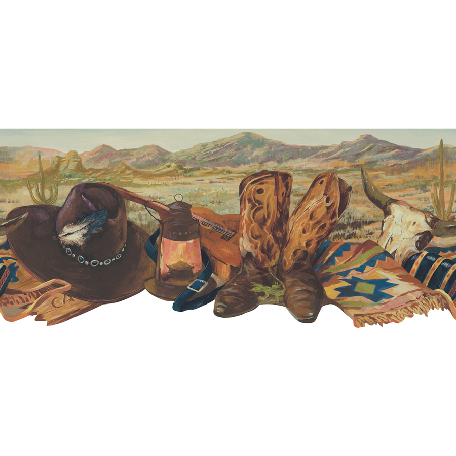Roth Brown Southwest Cowboy Boots Prepasted Wallpaper Border