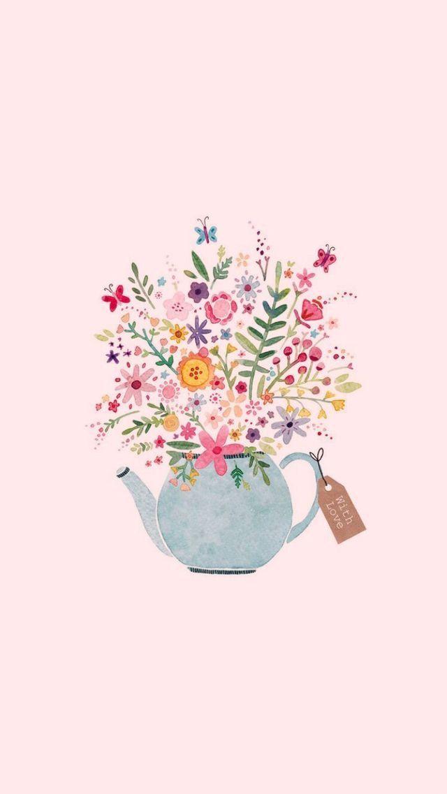 Spring In A Teapot Flower Drawing Desktop Wallpaper New