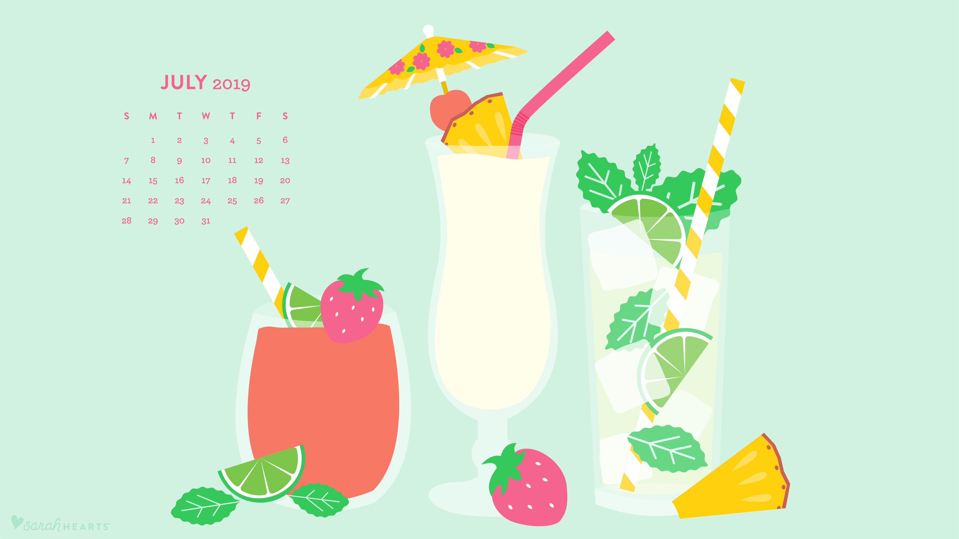 July Summer Drinks Calendar Wallpaper Sarah Hearts
