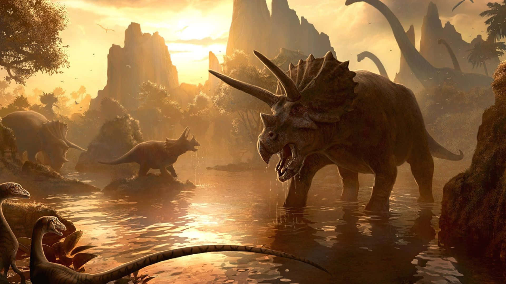 3d Dinosaur Roaring In A Prehistoric Forest Wallpaper