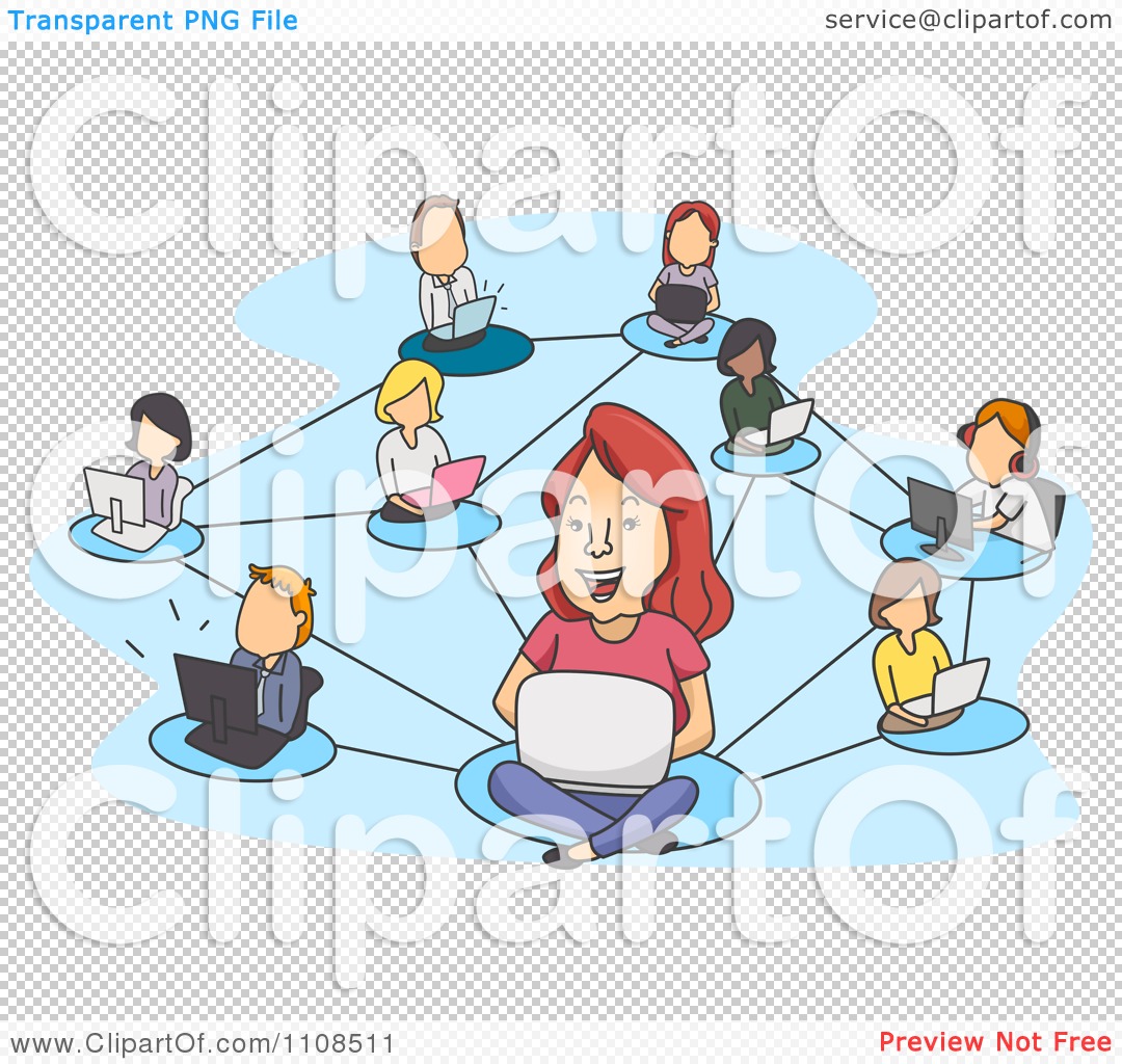 Clipart Work Of Socializing People And Laptops Over Blue
