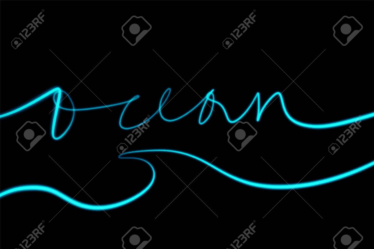 Neon Futuristic Glow Ocean Lettering Wallpaper With Lines Eps