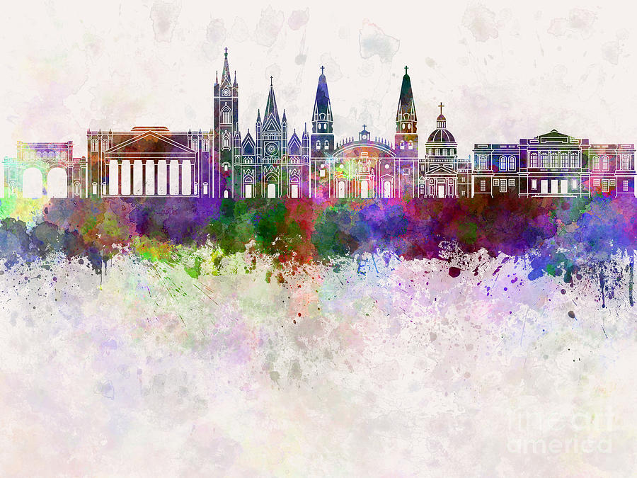 Guadalajara Skyline In Watercolor Background Painting By Pablo