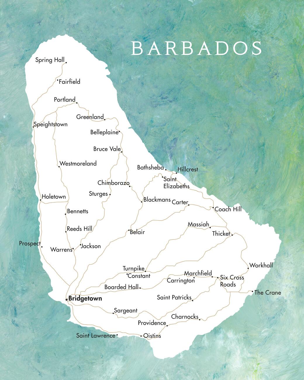 Map of Map of Barbados in aquamarine Maps of all cities and