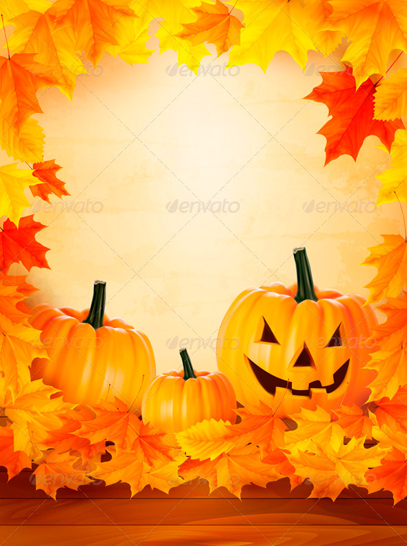 Pumpkin Background With Leaves Halloween Backgroun Seasons
