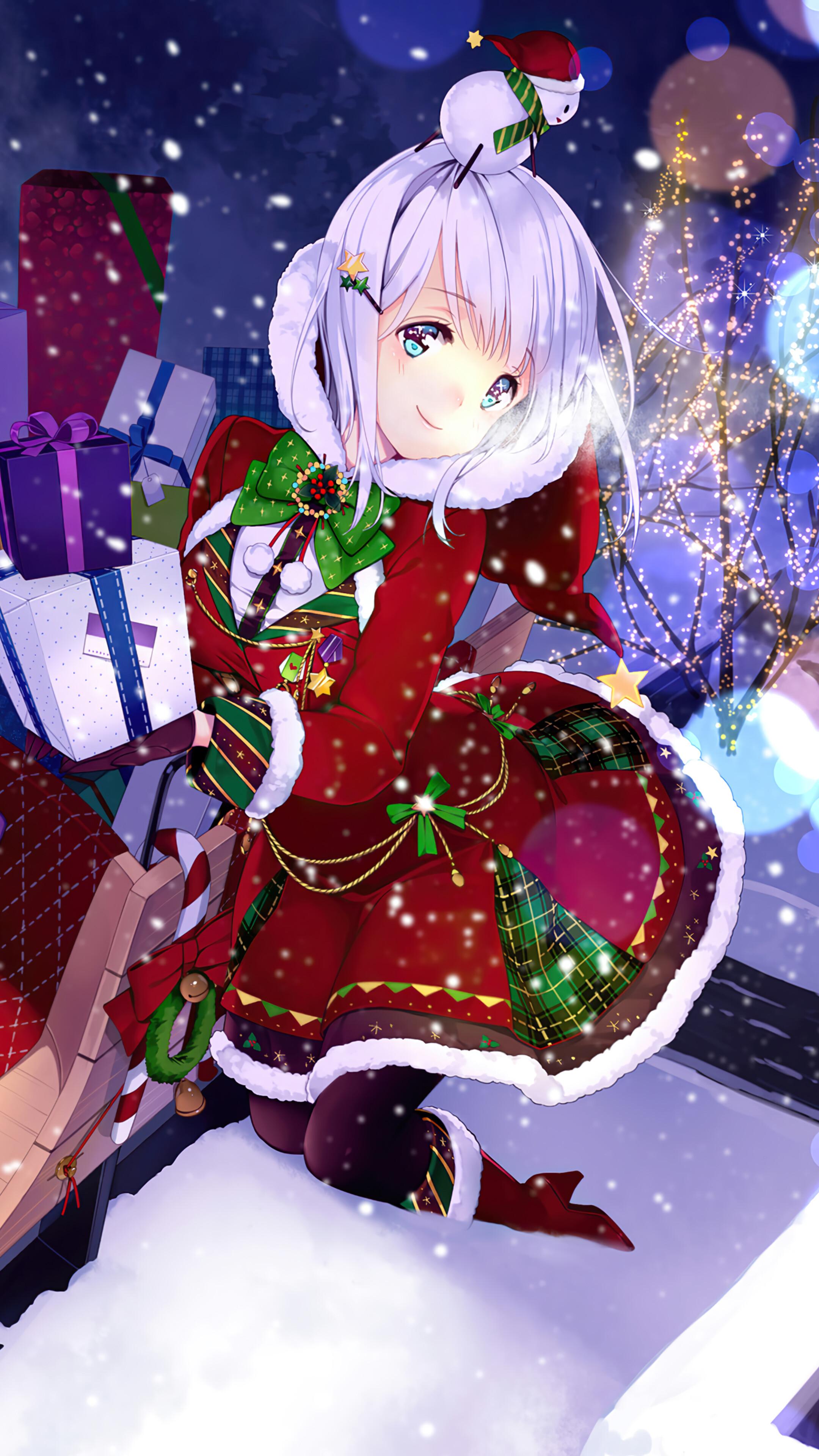 Christmas Anime Santa Girl Gifts Sleigh 4k Wallpaper iPhone HD