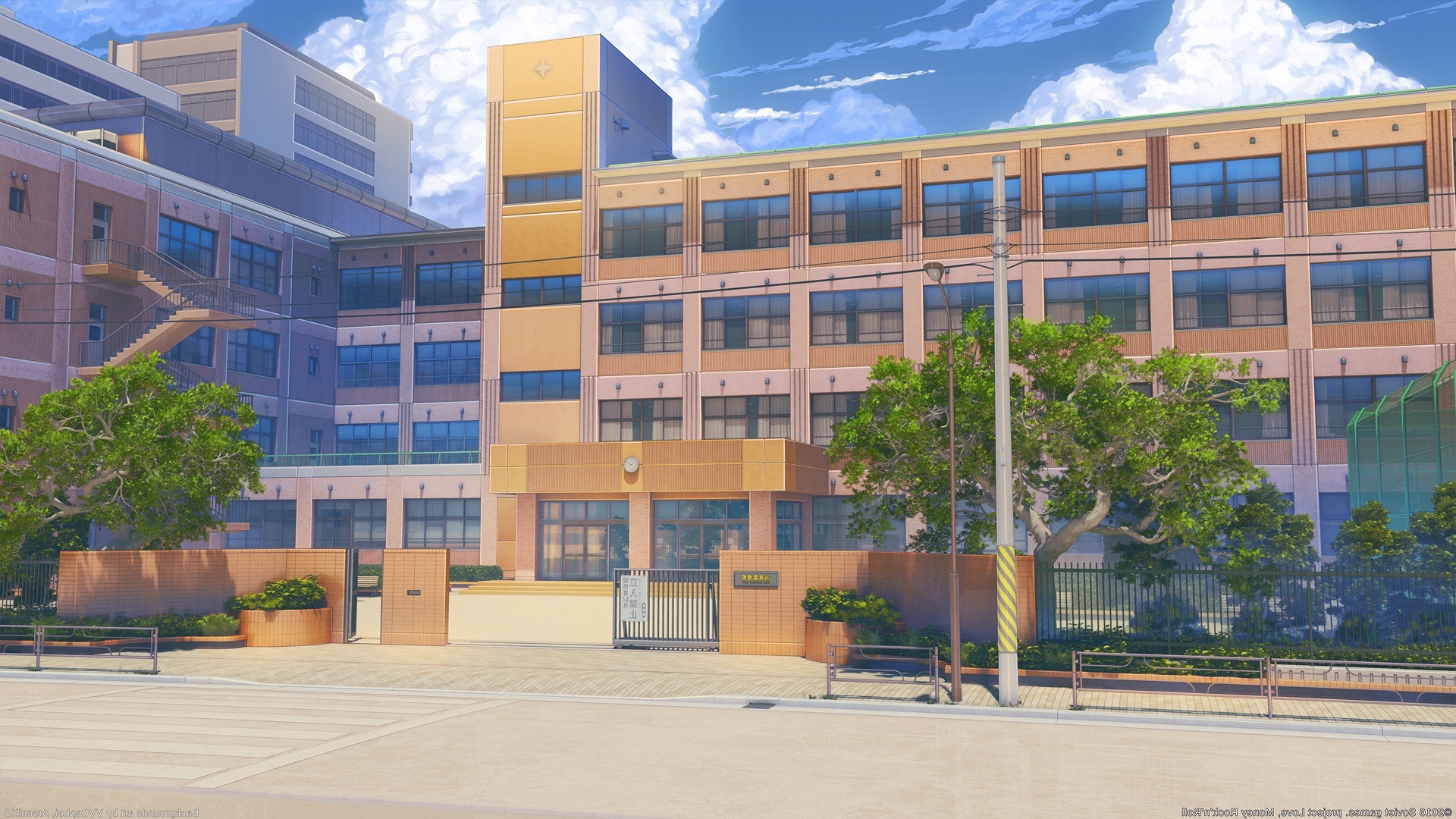 Wallpaper Scenic Clouds Artwork Sky Anime School Building