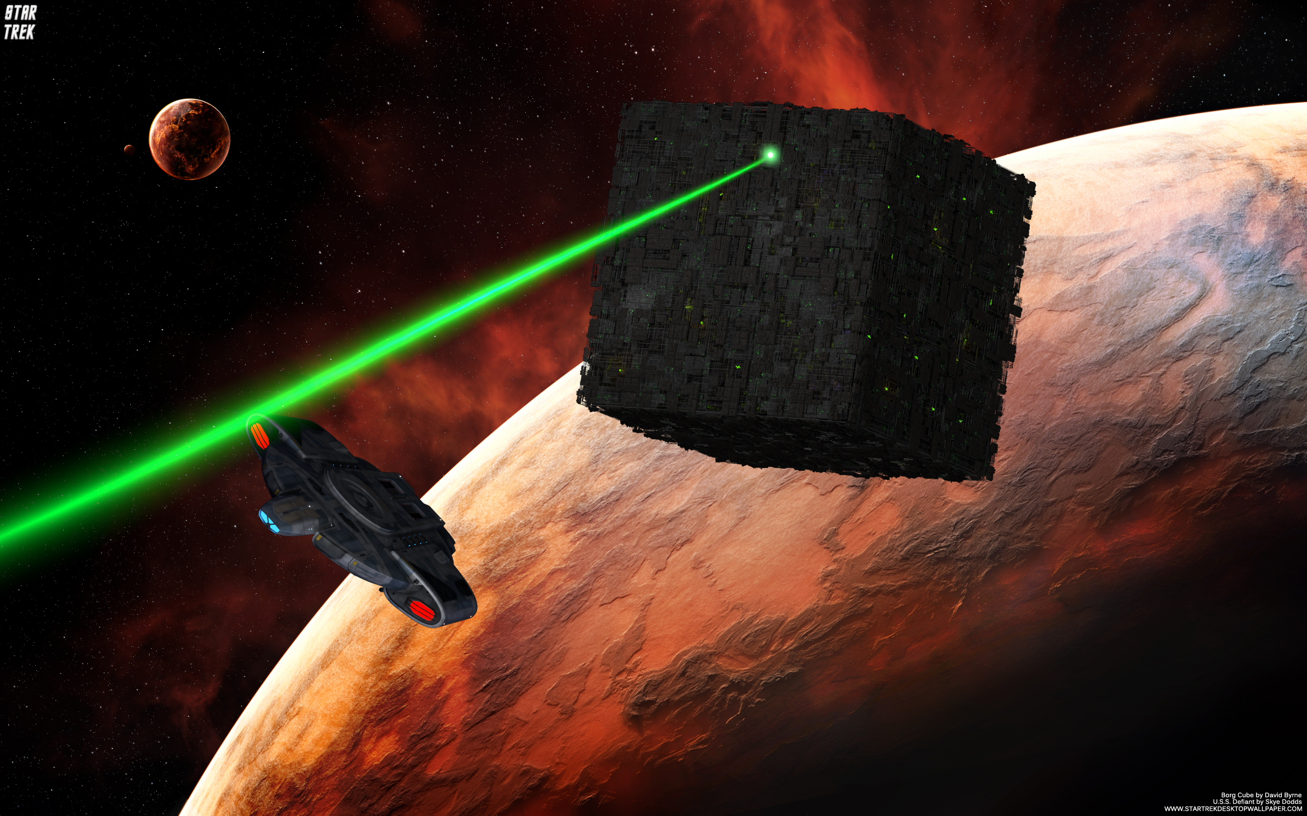 Star Trek Borg Cube Chasing Uss Defiant