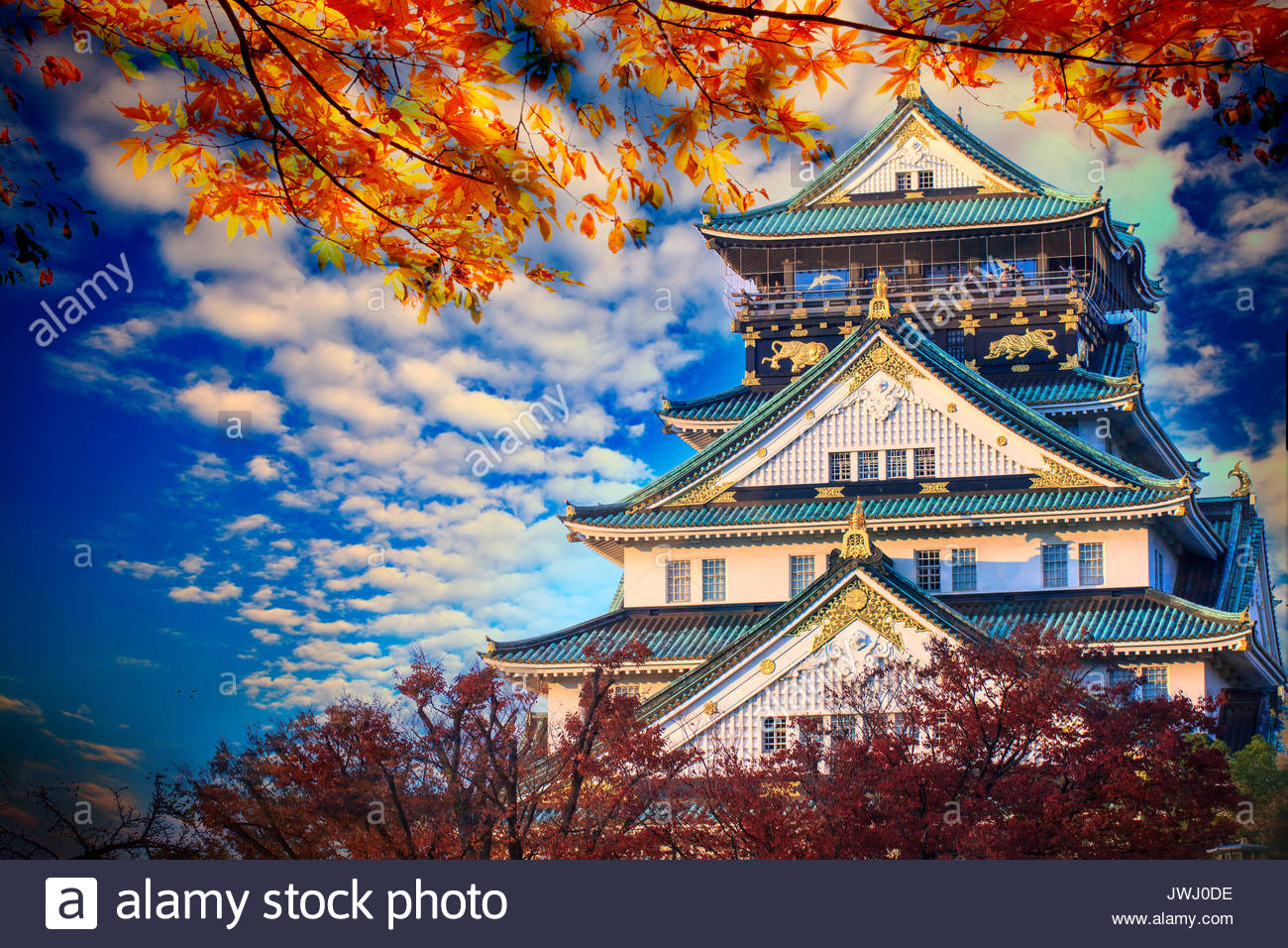 The Beautiful Osaka Castle In With Nice Background Japan