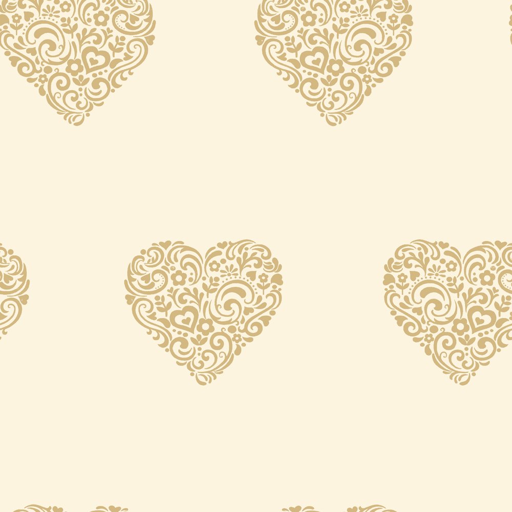 Wallpaper Shimmer Hearts Cream Gold I Love