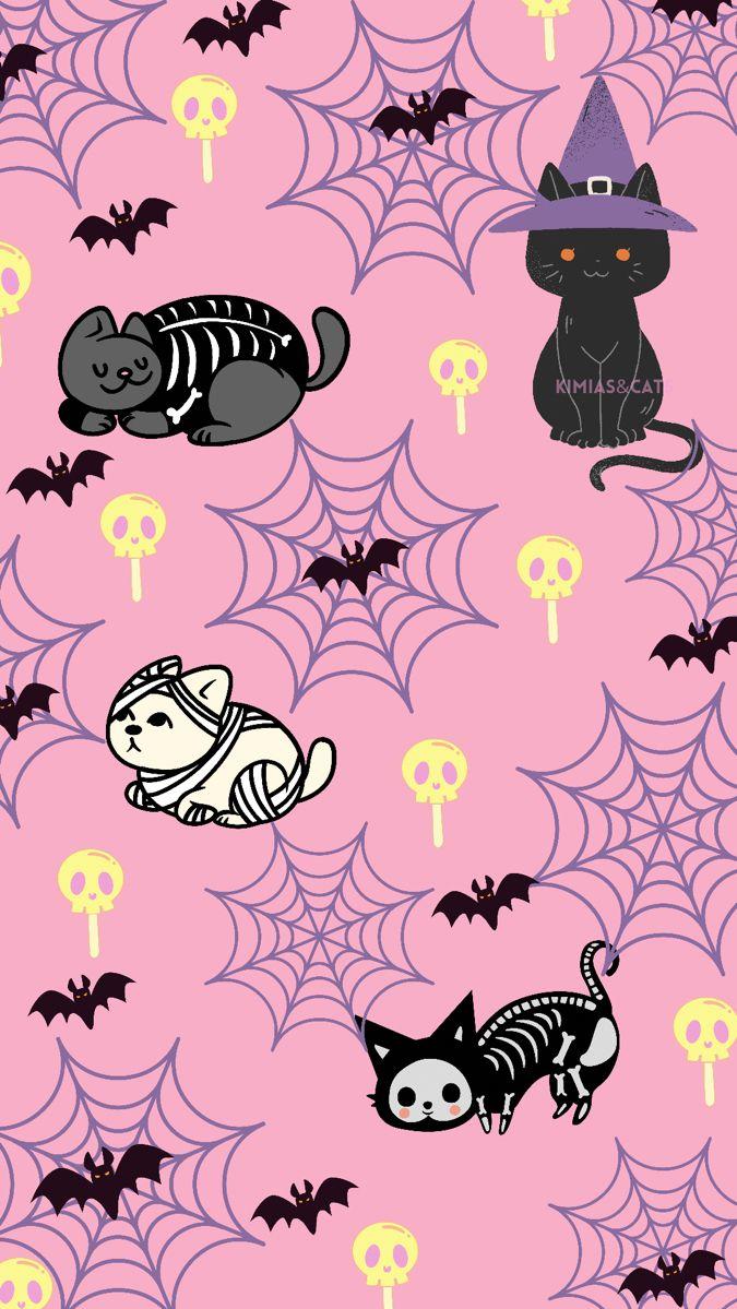Halloween Cats Cat Pattern Wallpaper Phone