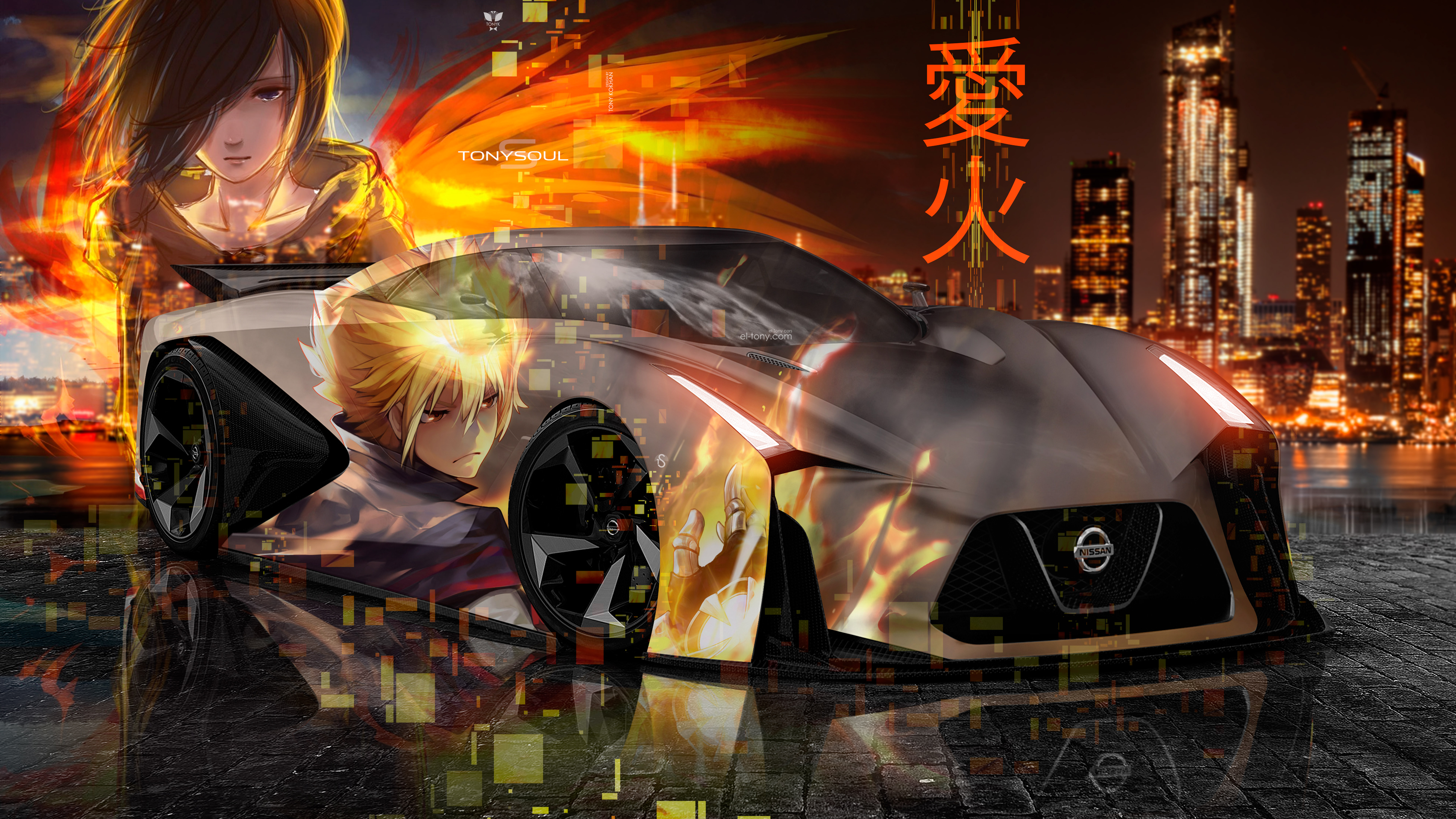 Nissan Gtr Super Anime Girl Boy Love Fire Aerography Night
