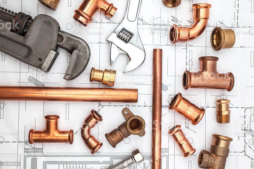 Work Tool With Plan Stock Photo   Download Image Now   Plumber