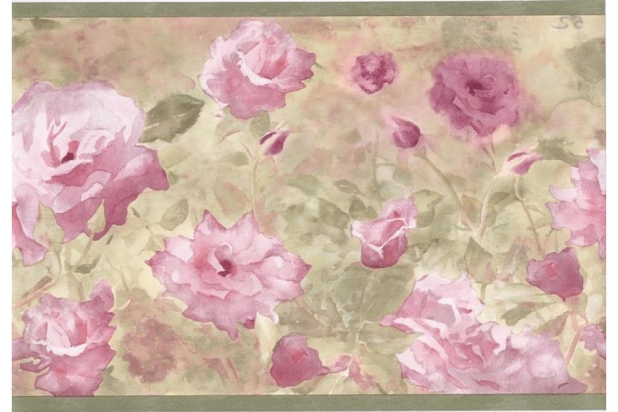 Green Watercolor Pink Floral Wallpaper Border 900x600
