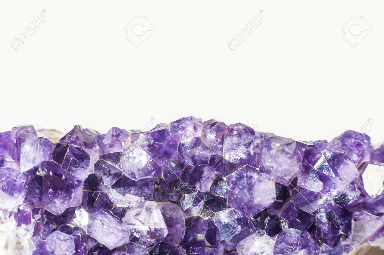 Purple To Blue Amethyst Crystal Geode Cut Isolated On White