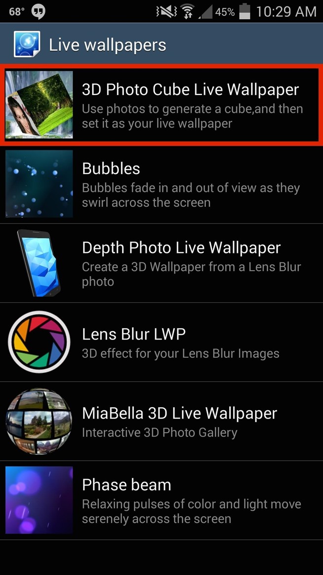 Select Live Wallpaper And Finally Pick 3d Photo Cube
