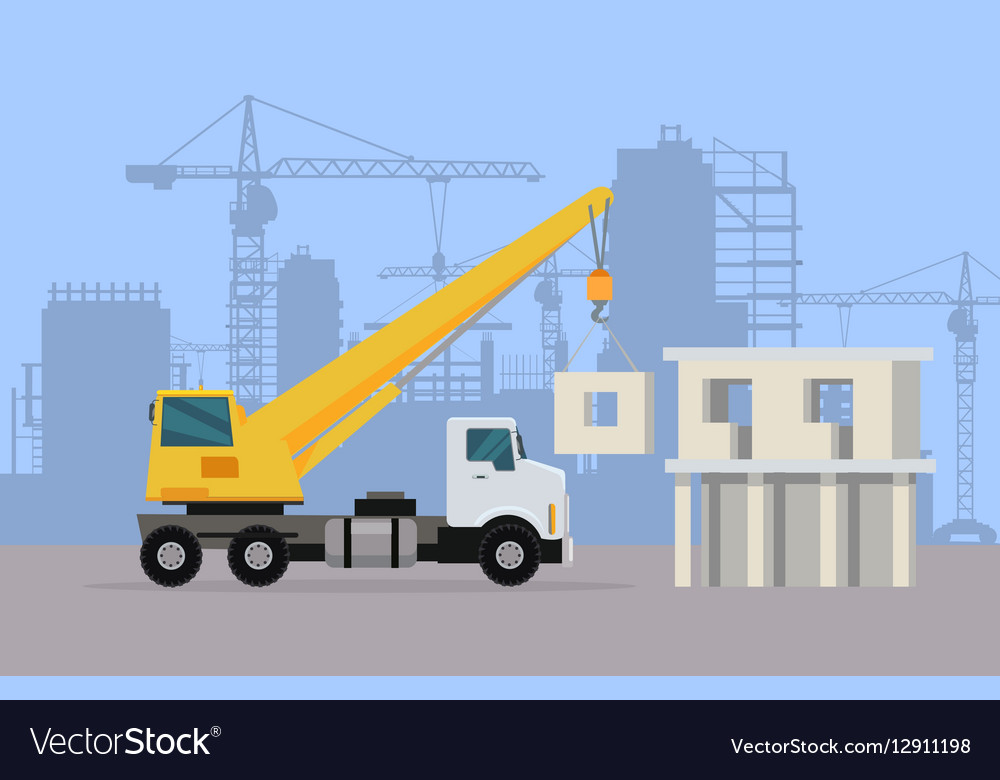 Truck Crane On Background Of Building Area Vector Image