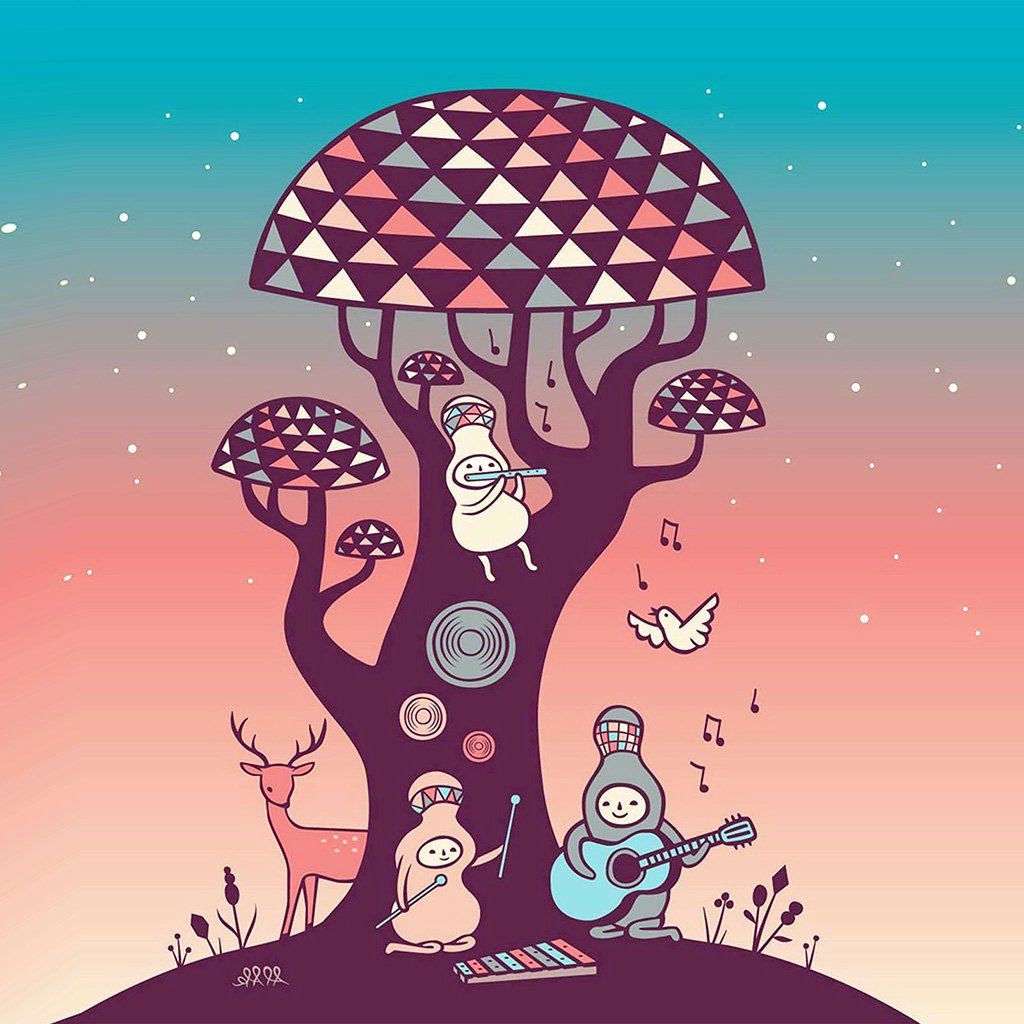 Cute Music Characters Illustration Art iPad Wallpaper