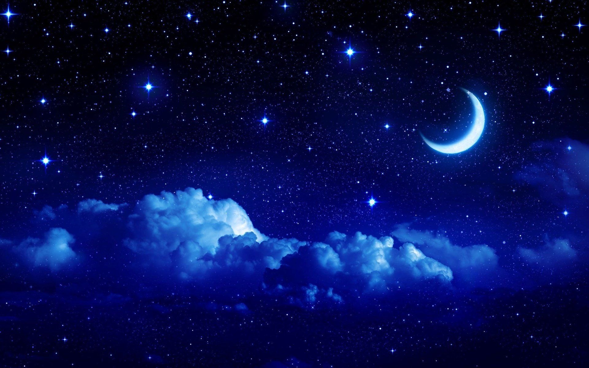 Night moon romance love stars sky clouds wallpaper 1920x1200