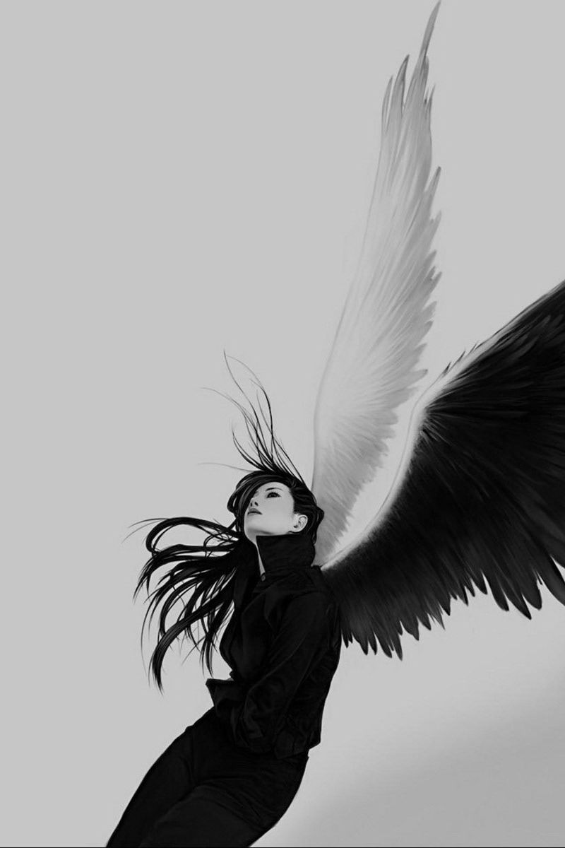 Wallpaper Angel Wings White Black Girl