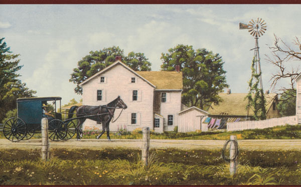Amish Buggy And Farm Scene Wallpaper Border