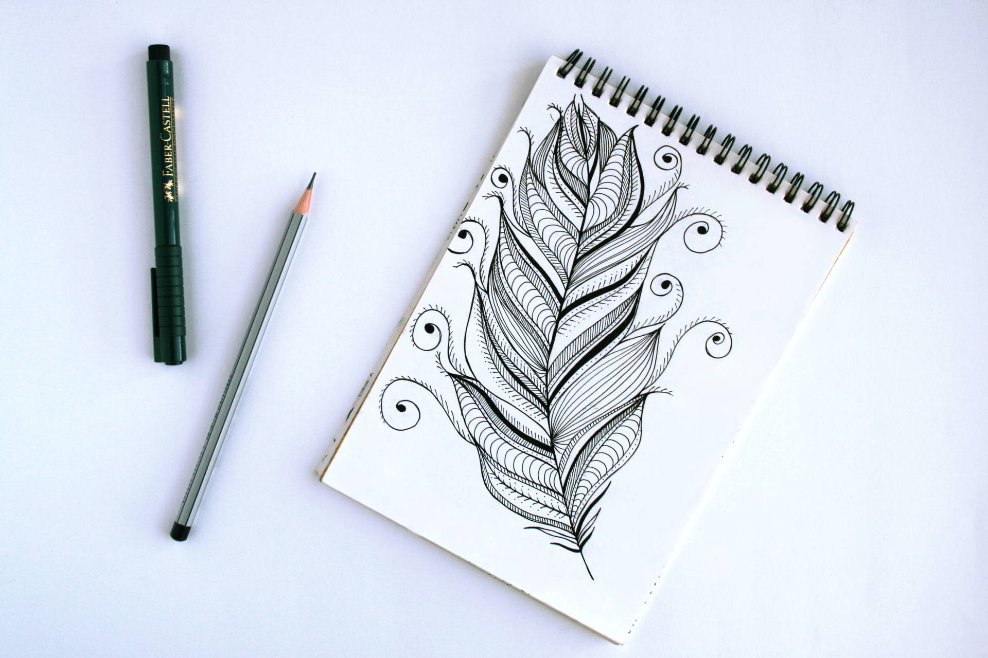 Pencil Drawing Feather Wallpaper