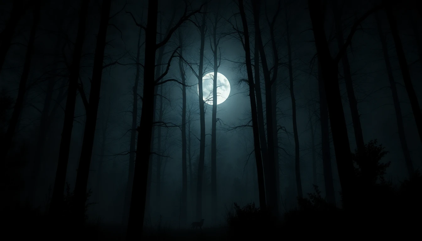 Dark Forest With Moon Wallpaper