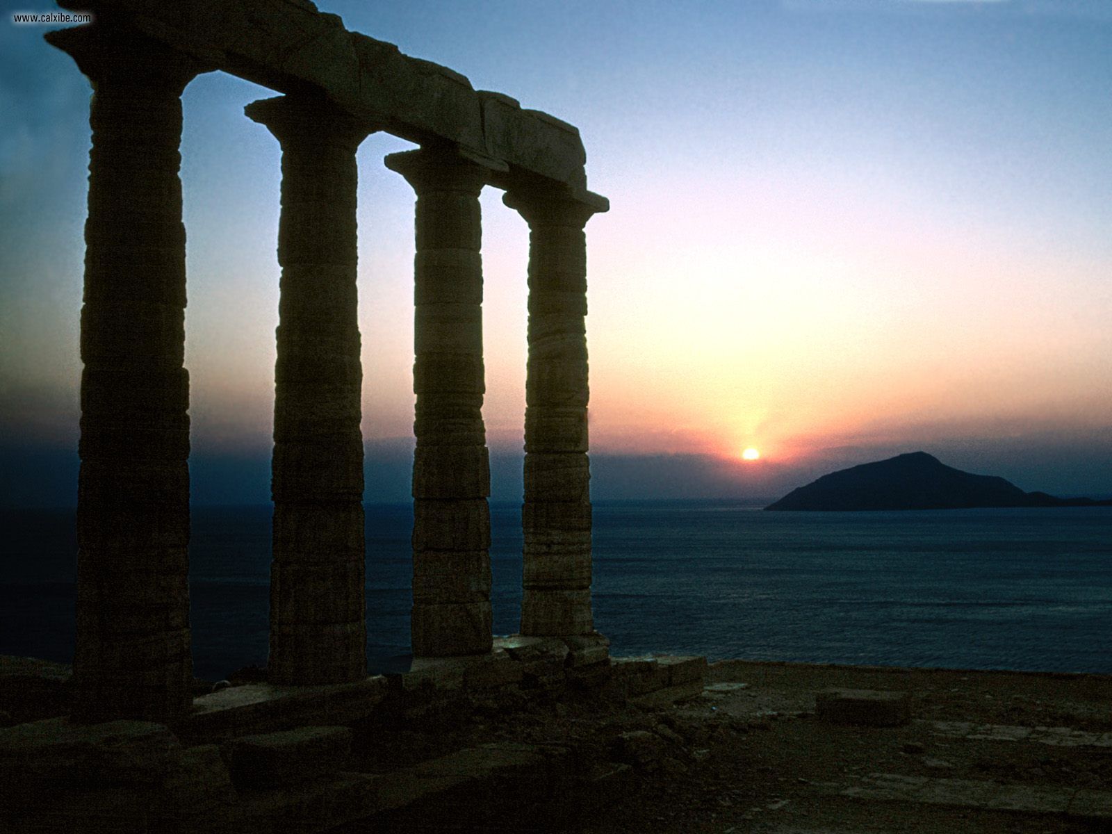 Ruins Wallpaper 1600x1200 Sunset Ruins Sea Hills Greece Roman