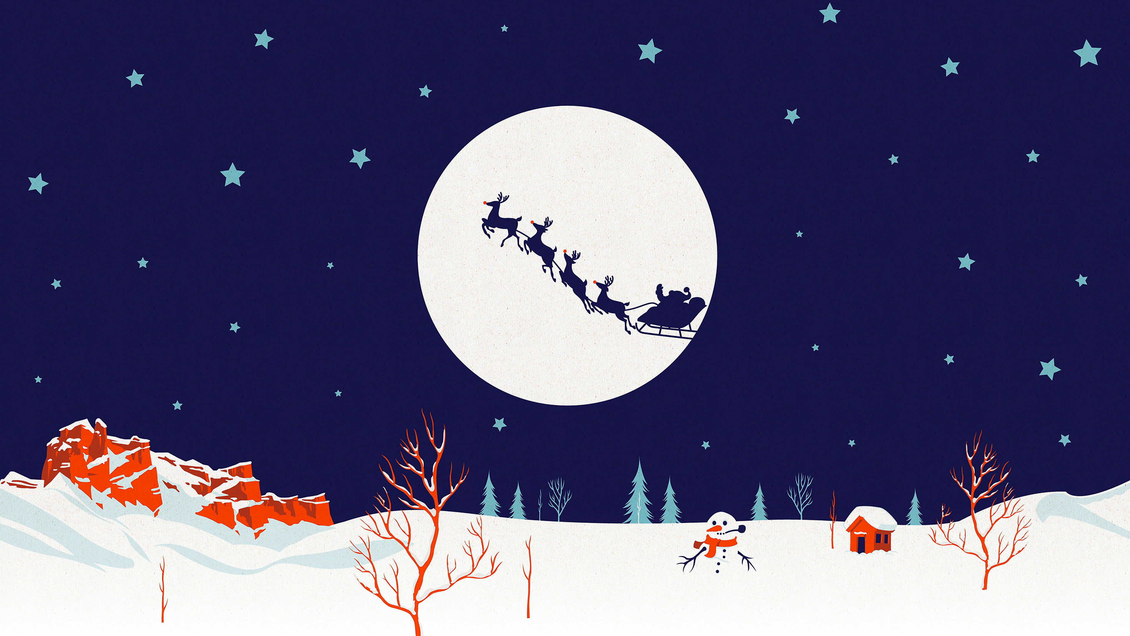 Wallpaper Christmas New Year Santa deer moon winter 8k Holidays  16826