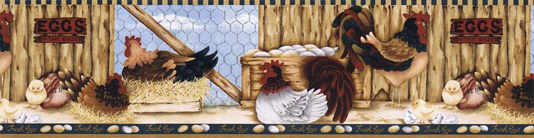 Country Chicken Farm Rooster Wallpaper Border Lbo222b