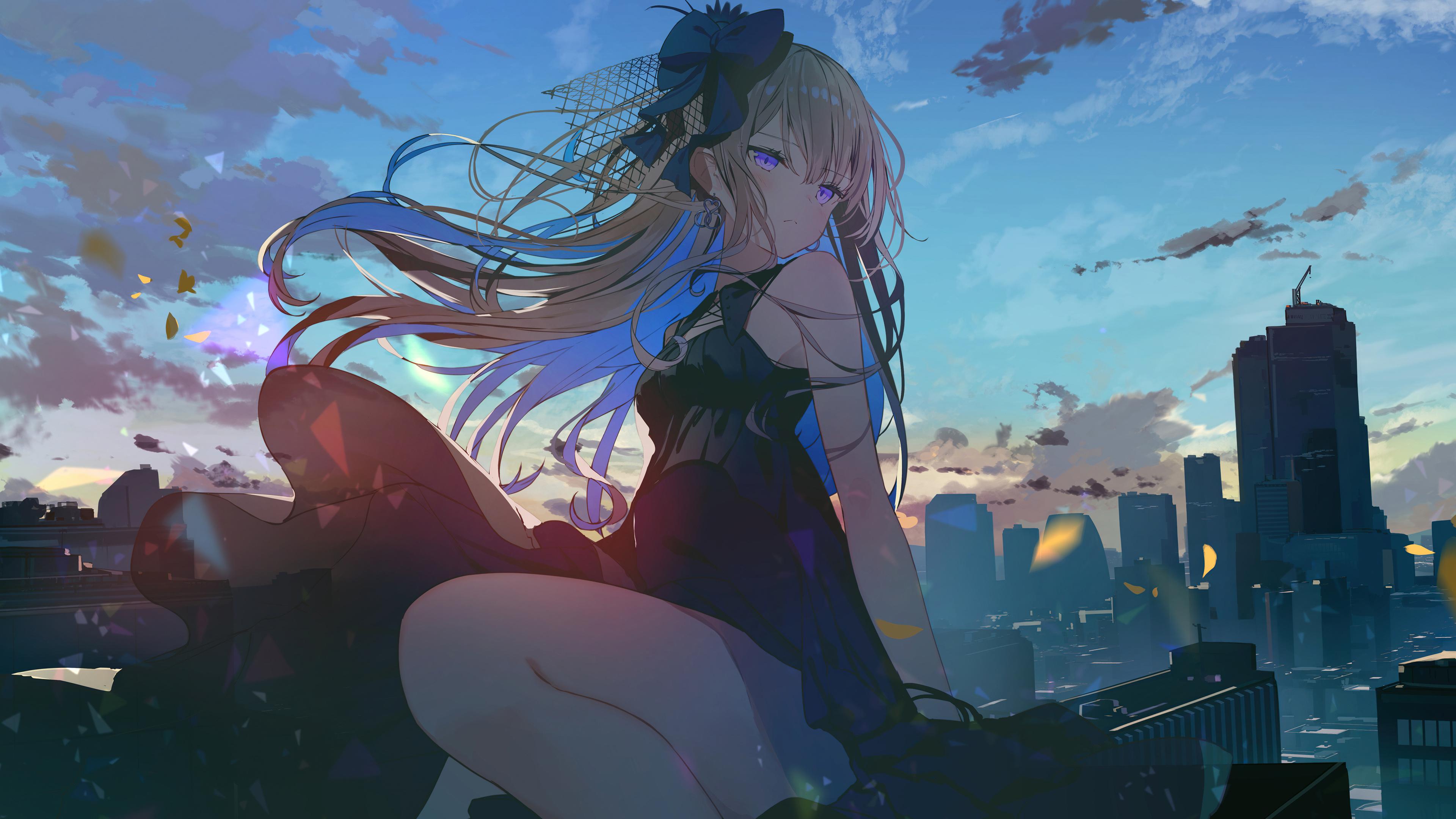 Anime Girl Sunrise City Scenery 4K Wallpaper iPhone HD Phone 7950h