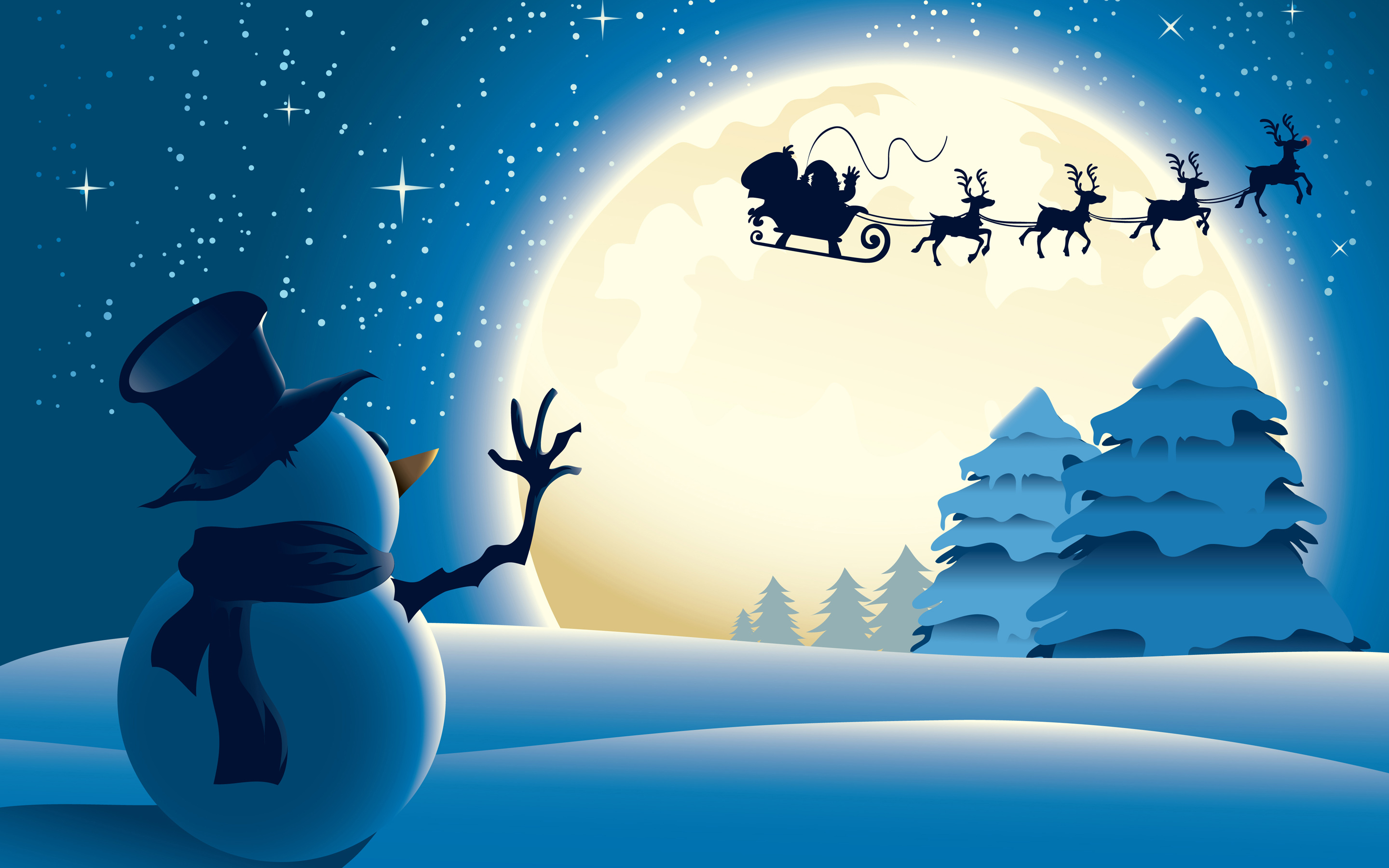 Snowman Santa Claus Christmas HD Wallpaper