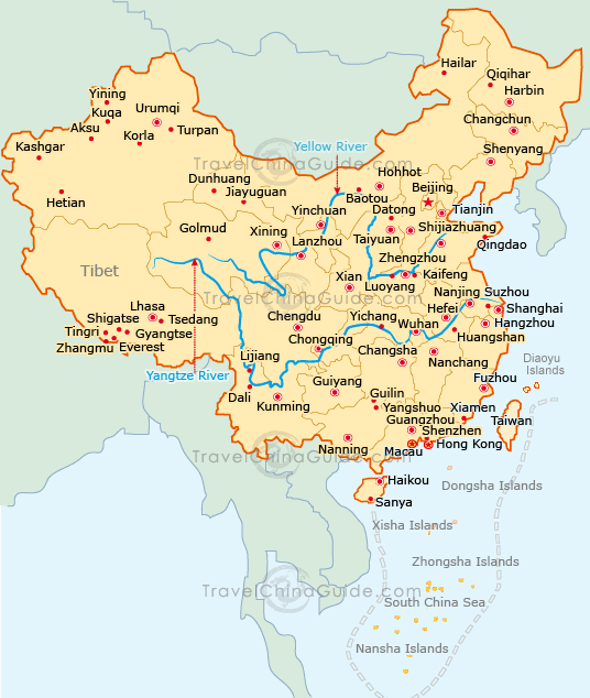 China Map With Major Cities Beijing