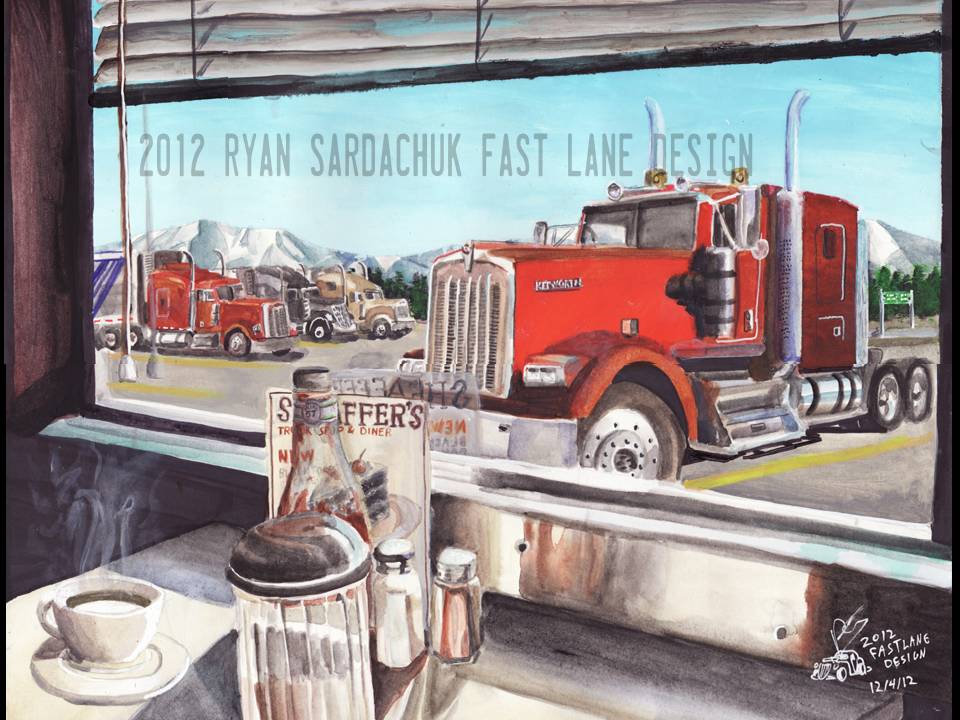 Keep On Truckin Kenworth W900L Painting by FastLaneIllustration on