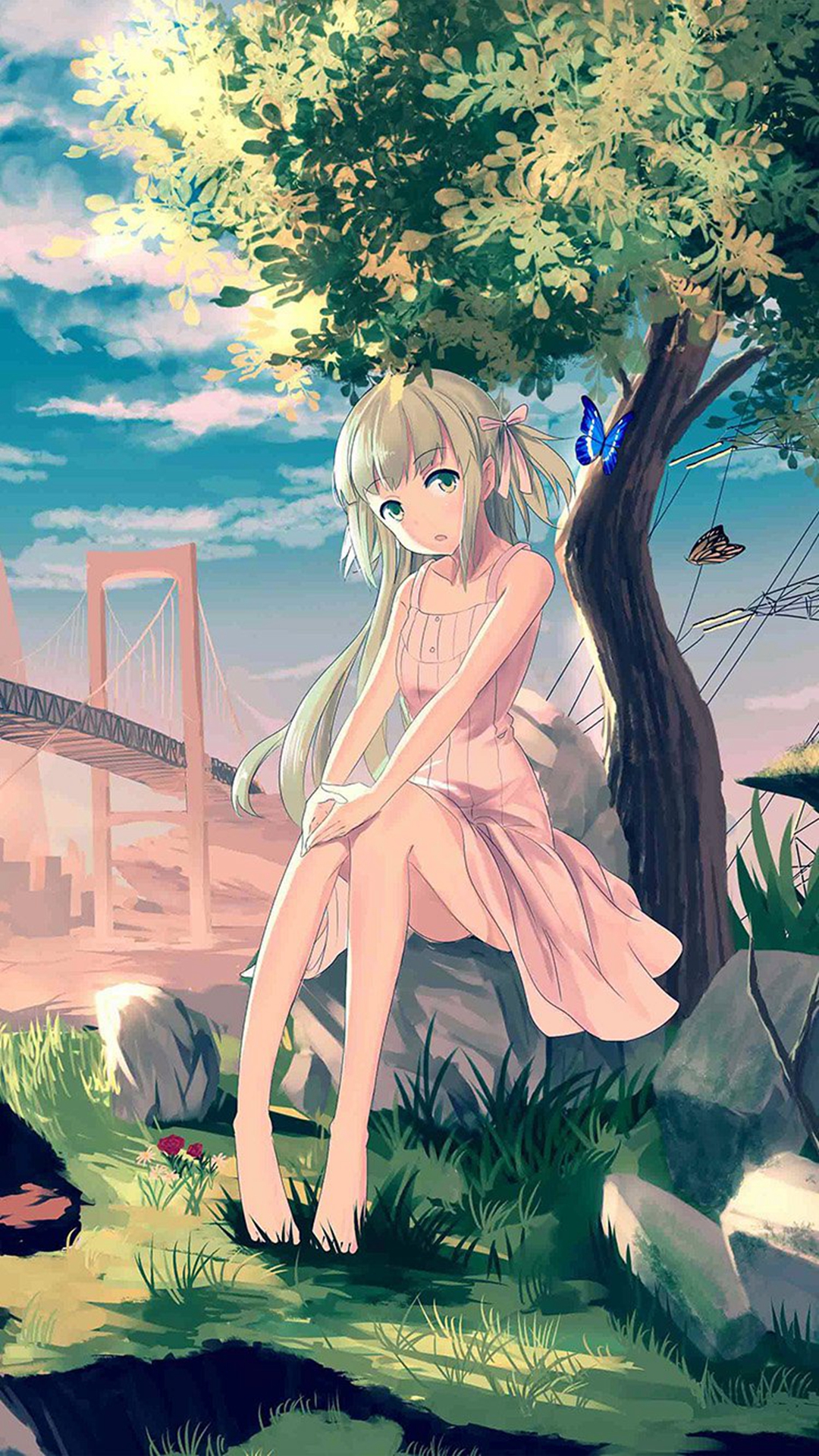 Cute Anime Girl Sunset Illustration Art iPhone Wallpaper